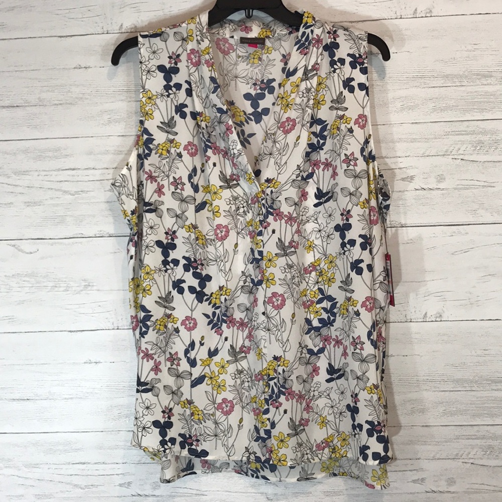 1 Left Vince Camuto Sleeveless Floral Blouse White - Picture 2 of 8